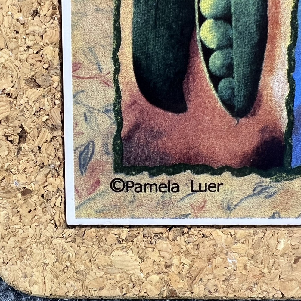 Pamela Luer Vegetable Ceramic Cork Frame Trivet 7.5"x7.5" Peppers Tomato Garlic - Picture 3 of 9